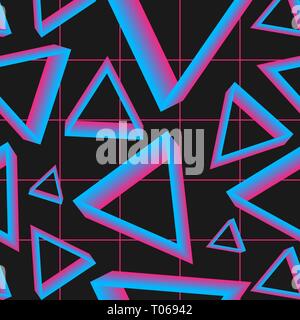 Vaporwave nahtlose 80er Jahre Stil Muster mit geometrischen Formen. Bunten Hintergrund mit Formen, Verläufe und Text. Stock Vektor