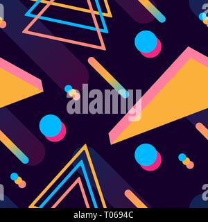 Vaporwave nahtlose 80er Jahre Stil Muster mit geometrischen Formen. Bunten Hintergrund mit Formen, Verläufe und Text. Stock Vektor