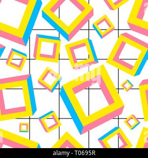 Vaporwave nahtlose 80er Jahre Stil Muster mit geometrischen Formen. Bunten Hintergrund mit Formen, Verläufe und Text. Stock Vektor