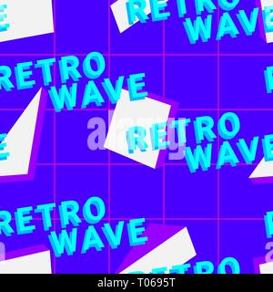 Vaporwave nahtlose 80er Jahre Stil Muster mit geometrischen Formen. Bunten Hintergrund mit Formen, Verläufe und Text. Stock Vektor