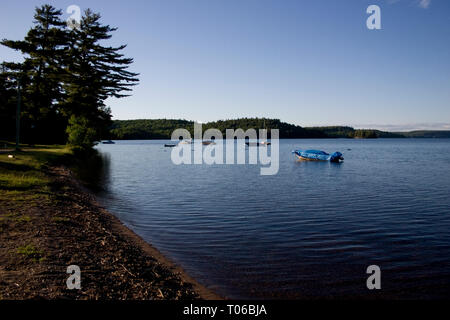 Sumer Nachmittag Boote unter blauem Himmel auf dem See in Huntsville, Ontario Kanada Stockfoto