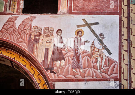 Fotos & Bilder der Byzantinischen Fresken Panels in der Gelati georgisch-orthodoxen Kirche der Heiligen Jungfrau, 1106, zeigt eine Szene aus der Leidenschaft von Chr Stockfoto