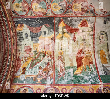 Fotos & Bilder der Byzantinischen Fresken Panels in der Gelati georgisch-orthodoxen Kirche der Heiligen Jungfrau, 1106, Szenen aus dem Leben der Vir Stockfoto