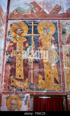Fotos & Bilder der Byzantinischen Fresken Panels in der Gelati georgisch-orthodoxen Kirche der Heiligen Jungfrau, 1106, Darstellung einer georgischen König und die Königin. Die Stockfoto