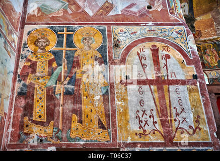 Fotos & Bilder der Byzantinischen Fresken Panels in der Gelati georgisch-orthodoxen Kirche der Heiligen Jungfrau, 1106, Darstellung einer georgischen König und die Königin. Die Stockfoto