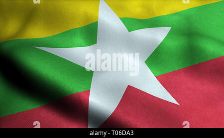 Myanmar wehende Flagge in 3D Stockfoto