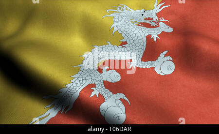 Bhutan wehende Flagge in 3D Stockfoto