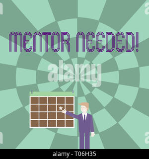 Wort schreiben Text Mentor benötigt. Business foto Präsentation Beratung Beratung Support Training erforderlich, Geschäftsmann, Lächeln und auf bunten Cale Stockfoto