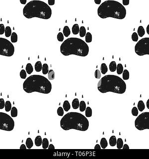 Bear Paw Muster. Bear Claw nahtlose Hintergrund. Footprint Tapete. Jahrgang Hand gezeichnet silhoutte Stil. Vektor Illustration isoliert Stock Vektor