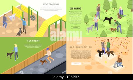 Cynologist training Banner ist, isometrische Stil Stock Vektor