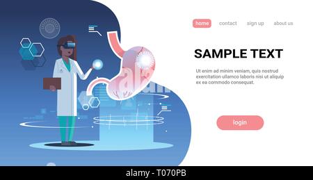 Ärztin Krankenschwester tragen digital Gläser berühren virtuelle Realität magen Organ des Menschen Anatomie medizinische VR-Headset Vision Concept in voller Länge Stock Vektor