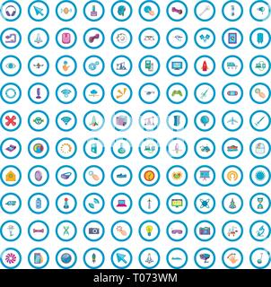 100 Hi-Tech Icons Set, Cartoon-Stil Stock Vektor