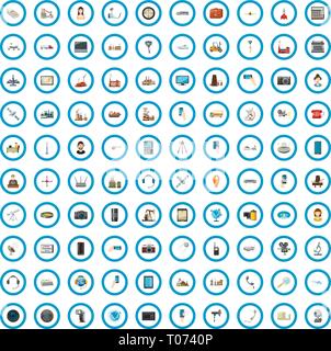 100 Hi-Tech Icons Set, Cartoon-Stil Stock Vektor