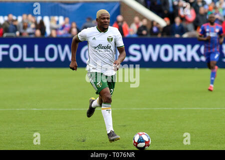 Cincinnati, Ohio, USA. 17 Mär, 2019. Dairon Asprilla der Portland Timbers während ein MLS-Fußball-Spiel zwischen dem FC Cincinnati und Portland an Nippert Stadion in Cincinnati, Ohio. Kevin Schultz/CSM/Alamy leben Nachrichten Stockfoto