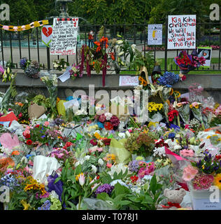 Christchurch, Neuseeland - 18. März 2019; Christchurch Moscheen Massaker - Nachrichten der Solidarität, Erinnerung, Trauer und Mitgefühl für die Familien der 50 Toten. Credit: Nigel Spiers/Alamy leben Nachrichten Stockfoto