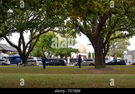 Christchurch, Neuseeland - 18. März 2019; Christchurch Moscheen Massaker - Blick auf Al Noor Moschee Linwood Avenue, wo Mehrheit der erschossen wurden. Credit: Nigel Spiers/Alamy leben Nachrichten Stockfoto