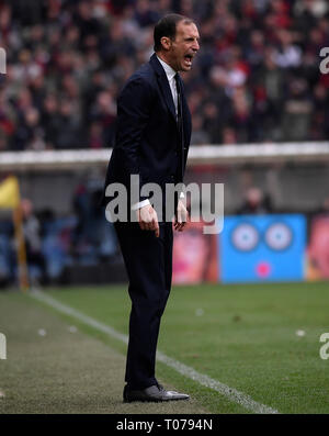 Genua, Italien. 17 Mär, 2019. Juventus' Trainer Massimiliano Allegri reagiert während eines italienischen Serie A Match zwischen Genua und Juventus Turin in Genua, Italien, 17. März 2019. Credit: Alberto Lingria/Xinhua/Alamy leben Nachrichten Stockfoto