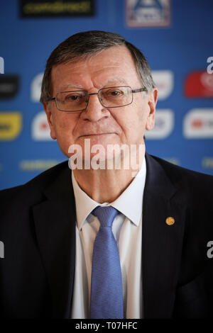 Hamburg, Deutschland. 18 Mär, 2019. Aleksandar Boricic, Präsident der Europäischen Volleyball Federation CEV, nahmen an einer Pressekonferenz in der Welt Beach-volleyball Meisterschaften in Hamburg. Credit: Christian Charisius/dpa/Alamy leben Nachrichten Stockfoto