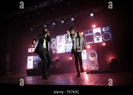 Venaria, Italien. 16 Mär, 2019. Mit ihrer Tour "Der Tanz des Lebens" der Römischen rock Gruppe Maneskin auf der Bühne der Concordia Theater in Venaria, Turin, Italien. Credit: Bruno Brizzi/Pacific Press/Alamy leben Nachrichten Stockfoto