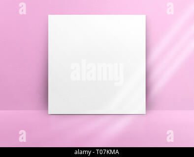 Leeres weißes Papier Poster an der grünen Farbe Beton Wand und Boden mit Fenster Sonnenlicht in der Perspektive Zimmer SCHIEFEN, Business mock up Präsentation. Templat Stockfoto
