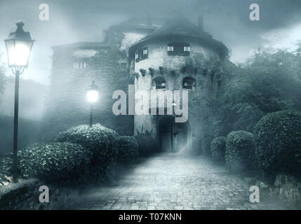 3D-generierten Abbildung: Ein Eingang eines unheimlichen Haunted House Stockfoto