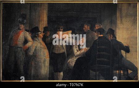Leonardo Alenza y Nieto (1807-1845). Pintor Español. Lectura en El Café de Levante de Madrid, hacia 1825-1845. Oleo sobre lienzo. Museo Lázaro Galdiano. Madrid. España.