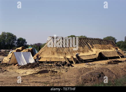 Vorgeschichte, Architektur, Langhaus aus der Bronzezeit, renovierten Gebäude auf der früheren Siedlung in der Nähe von Hitzacker, Niedersachsen, Deu, Additional-Rights - Clearance-Info - Not-Available Stockfoto