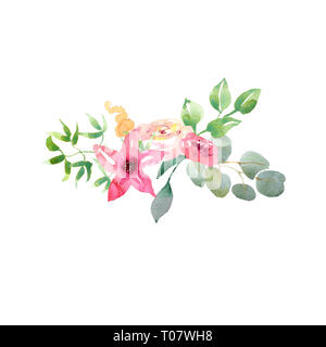 Hochzeit Frühling romantisch Brautstrauß. rosa lila und weißen Blumen, grünen Blätter ornament Stockfoto