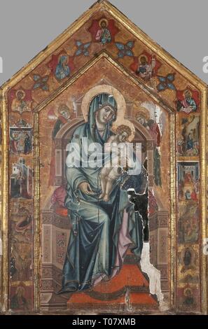 'Madonna mit Kind auf dem Thron mit Engeln. Szenen aus dem Leben von Madonna und Christus'. Italien, Anfang des 14. Jahrhunderts. Abmessungen: 193 x 120 cm. Museum: Staatliche Eremitage, St. Petersburg. Autor: Unbekannter Künstler des Siena Schule, Anfang des 14. Jahrhunderts. Stockfoto