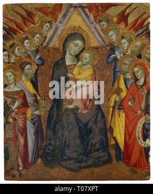 'Madonna mit Kind auf dem Thron mit Heiligen und Engel". Italien, 14. Abmessungen: 53 x 44 cm. Museum: Staatliche Eremitage, St. Petersburg. Autor: Pietro Lorenzetti (Kreis). Stockfoto