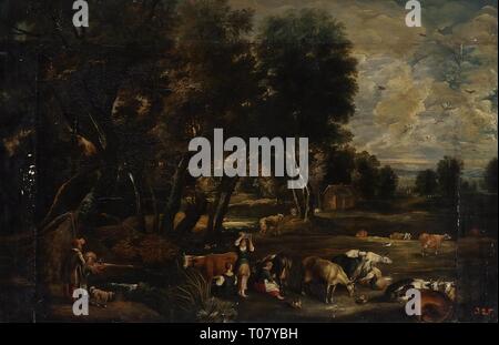 'Landschaft mit Kühen und Duck Hunters'. Flandern, 17. Abmessungen: 64 x 97. Museum: Staatliche Eremitage, St. Petersburg. Thema: Anonyme Künstler. 17. Jahrhundert. Peter Paul Rubens (Pietro Pauolo) (nach). Stockfoto