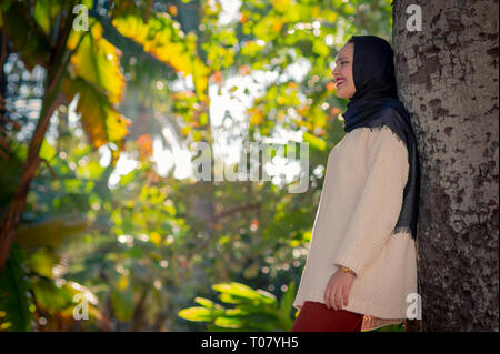 Porträts, sehr schönes Modell in Park posiert, muslimische Frauen sind sehr schön. Stockfoto