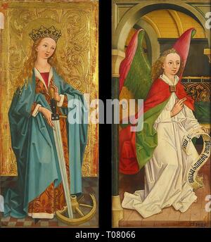 "Iptych: St Catherine und die Engel von der Verkündigung Szene'. Deutschland, 15. Jahrhundert. Abmessungen: 64 x 28 cm. Museum: Staatliche Eremitage, St. Petersburg. Thema: Deutsche Maler. 15. Jahrhundert. Stockfoto