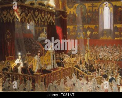 "Krönung von Kaiser Nikolaus II. und Zarin Alexandra Fjodorowna'. Dänemark, 1898. Abmessungen: 66 x 87,5 cm. Museum: Staatliche Eremitage, St. Petersburg. Thema: regner Laurits Tuxen. Stockfoto