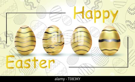 Frohe Ostern. Vector Illustration, goldene Eier. Ostern Eier. Postkarten. Stock Vektor