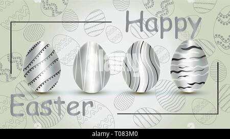 Frohe Ostern. Vector Illustration, silber Eier. Ostern Eier. Postkarten. Stock Vektor