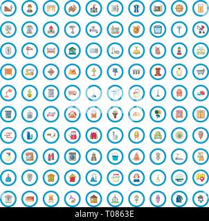 100 nach Hause Icons Set, Cartoon-Stil Stock Vektor
