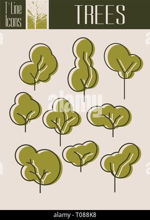 Sortierte umrissen Tree Icon Set isoliert. Herbst Stock Vektor