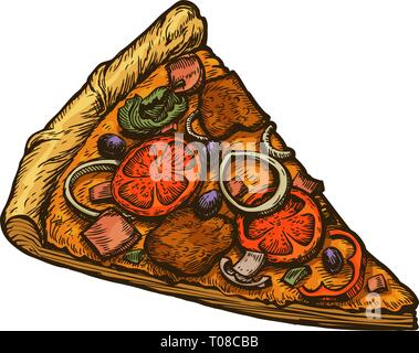 In Scheiben geschnitten Stück italienische Pizza. Vector Illustration auf weißem Hintergrund Stock Vektor