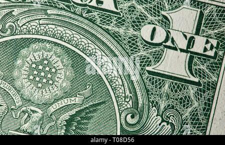 Großes Siegel der Vereinigten Staaten auf den one-dollar Bill Stockfoto