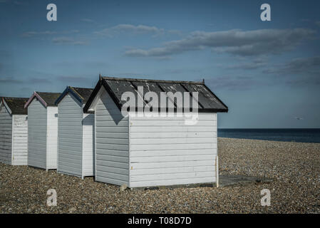 Badekabinen, Goring-by-Sea, West Sussex, England, Großbritannien Stockfoto