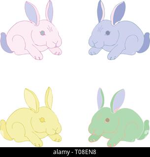 Vektor isoliert Abbildung niedlichen Charakter Osterhase Hase Hase auf weißem Hintergrund verschiedene Farben für gedruckte Materialien, Gruß Postkarte Stock Vektor