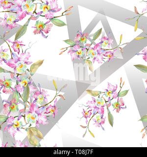 Blumenstrauß aus rosa Orchidee. Florale botanischen Blumen. Aquarell Hintergrund Abbildung. Nahtlose Muster. Stockfoto