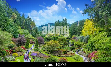 VICTORIA, BRITISH COLUMBIA - 21. Mai 2016: Butchart Gardens, in der Nähe von Victoria, über eine Million Besucher jedes Jahr erhalten, und haben eine Nati benannt worden Stockfoto