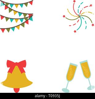 Satz von Urlaub Geburtstag, Weihnachten Symbole. Flat Style Stock Vektor