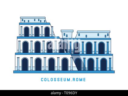 Line Art Kolosseum, Rom, Italien, Europäische berühmte Sehenswürdigkeiten, Amphitheater, Vector Illustration im flachen Stil. Stock Vektor