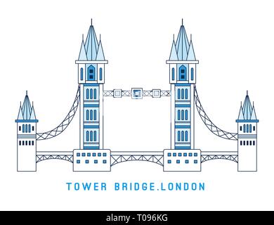 Line Art Tower Bridge, England, Symbol der London, Europäischen berühmte Sehenswürdigkeiten, Vector Illustration im flachen Stil. Stock Vektor