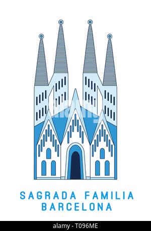 Line Art Sagrada Familia Barcelona, Spanien Kathedrale, Vector Illustration im flachen Stil. Stock Vektor