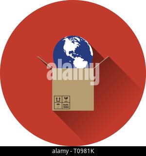 Planeten im Karton. Logistikkonzept Symbol. Flach Farbe mit Schatten Design. Vector Illustration. Stock Vektor