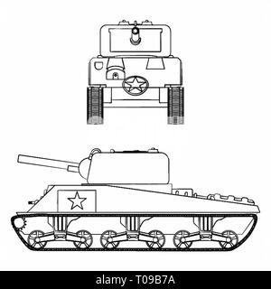 M4 Sherman Panzer. Umrisse wie ein pinselstrichen. Stock Vektor